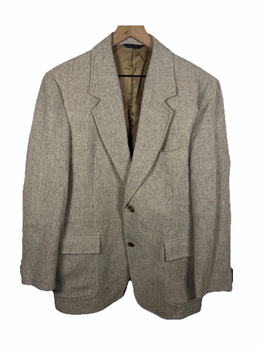 Vintage Pendleton Blazer 42 USA Wool Elbow Patch Tweed Tan Ivy Academia 80s